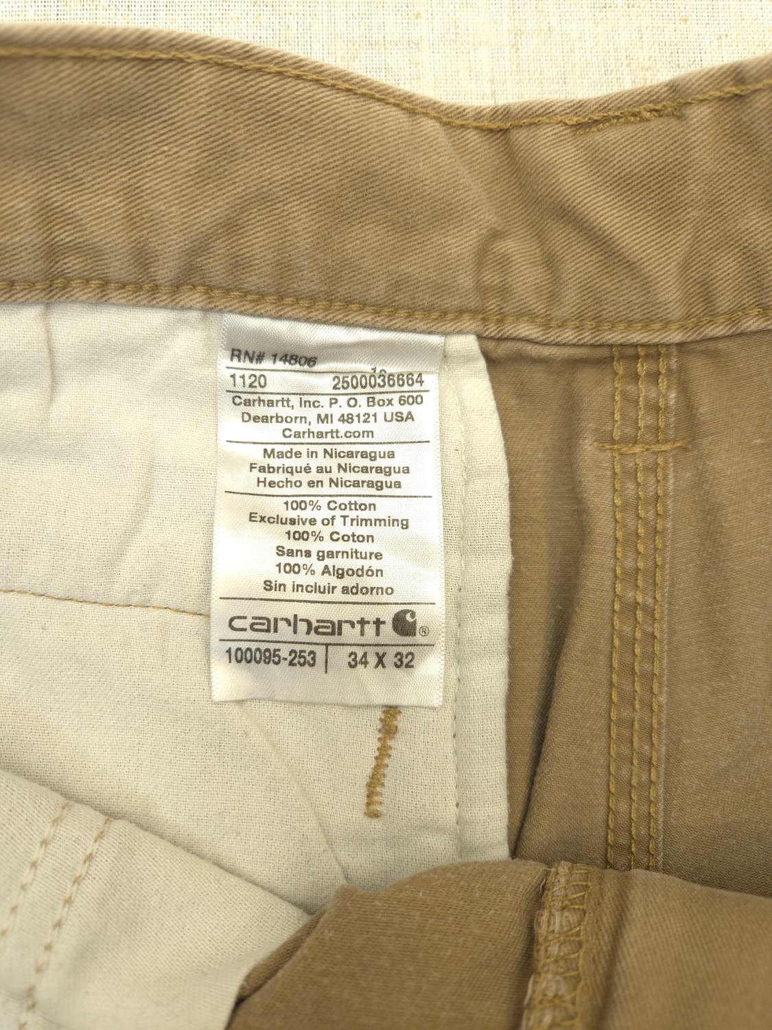 칼하트 카키색 데미지 워크 팬츠 상품이미지3