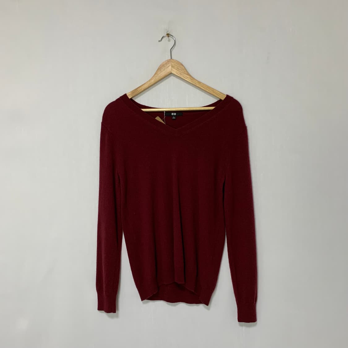 유니클로 브이넥 캐시미어 100% 빈티지 니트 레드 버건디 L 상품이미지1