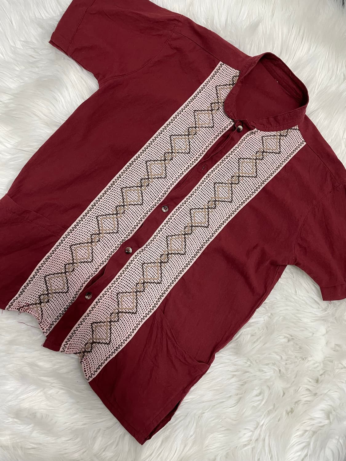 Burgundy embroidered short-sleeved shirt 상품이미지3