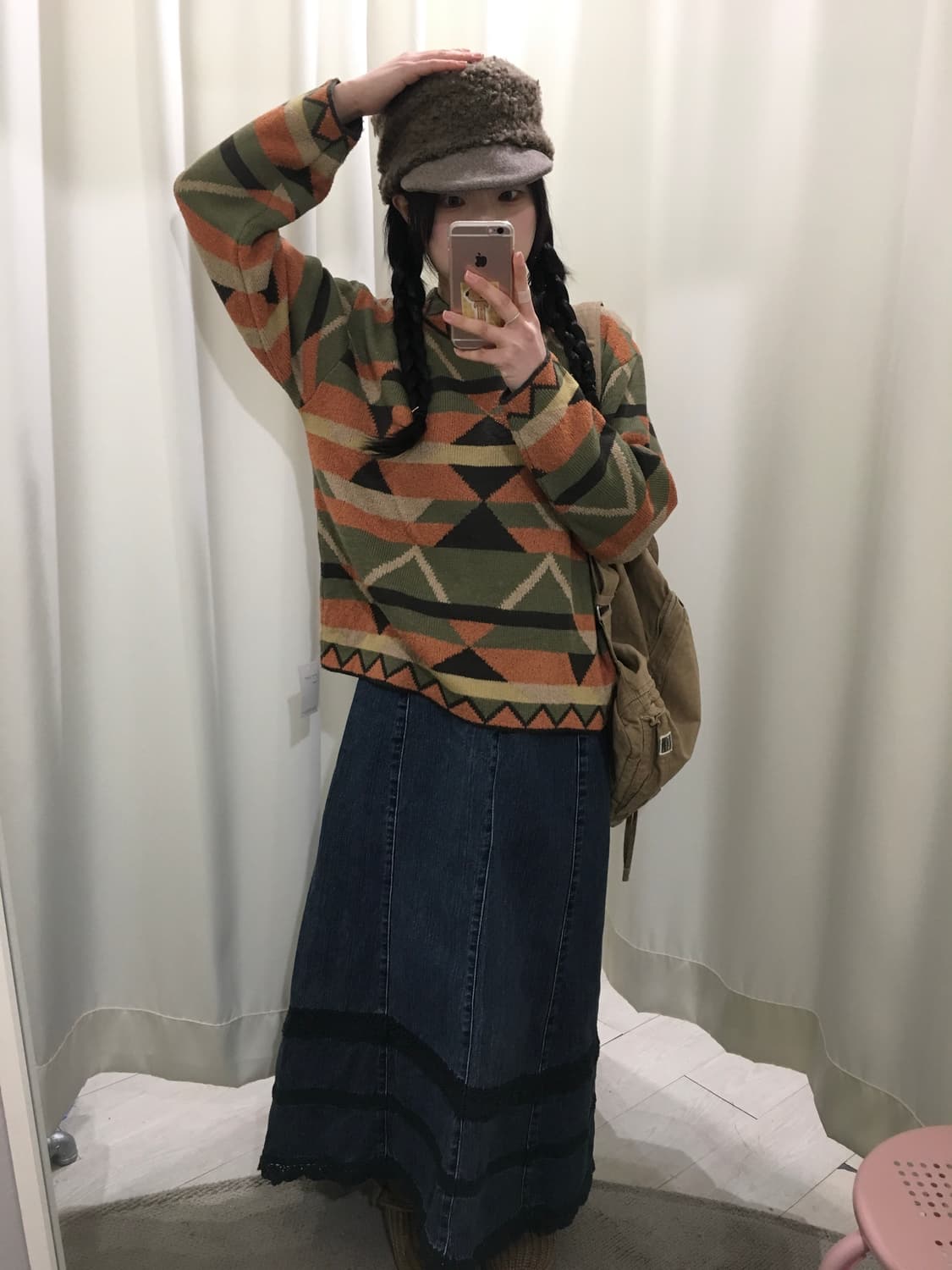 히피모리 레이스 데님 롱스커트 상품이미지2