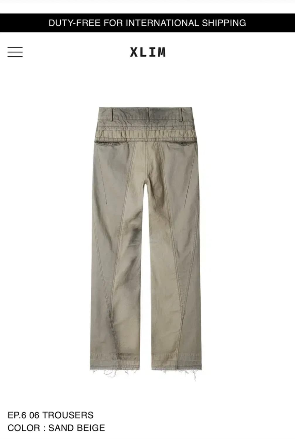 xlim EP.6 06 TROUSERS COLOR: SAND BEIGE 상품이미지2