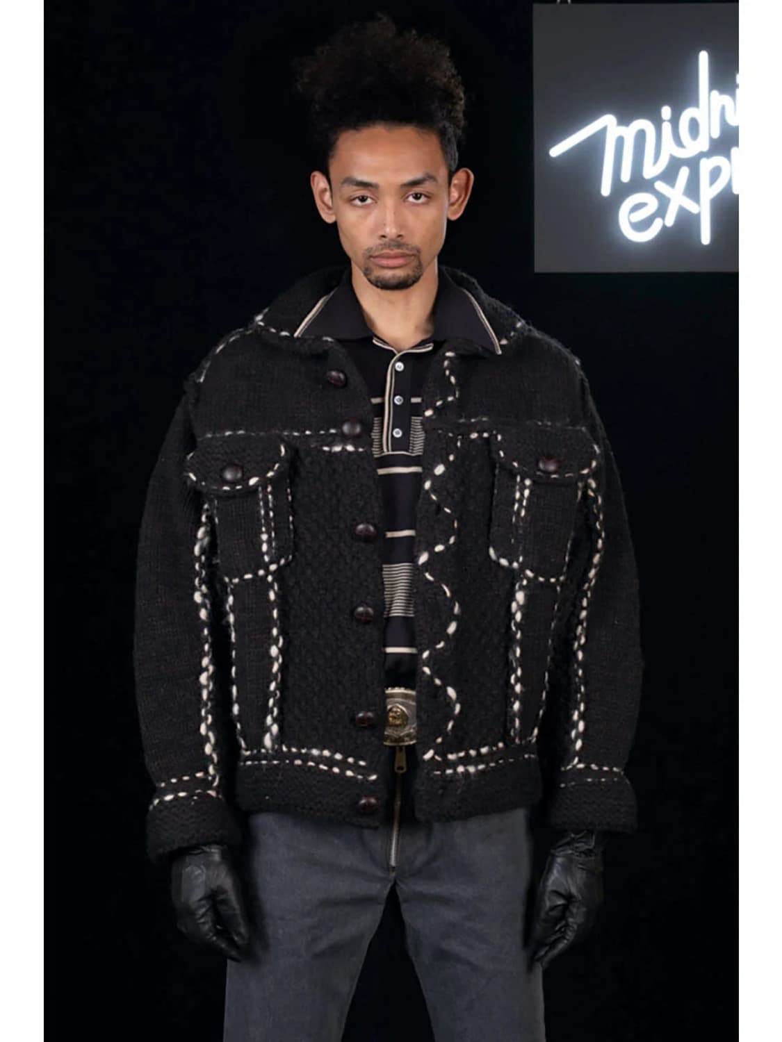 캐피탈 울 핸드 니트 코위찬 G 진 블랙 상품이미지1