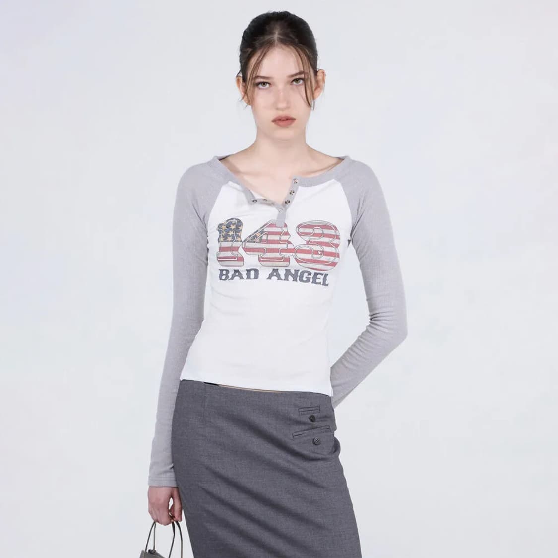 스컬프터 플래그 레글런 티셔츠 그레이 flag raglan t shirt 상품이미지2