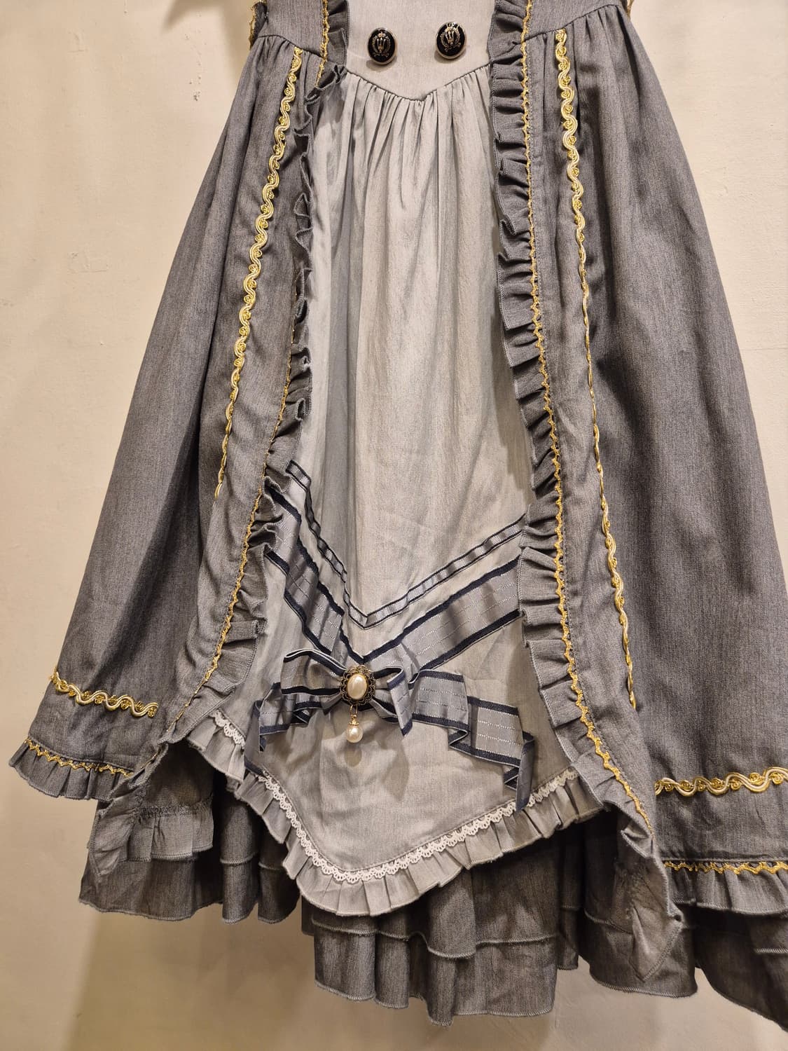 mcluster 리본 아일렛 진주 그레이 케이프 원피스 상품이미지7