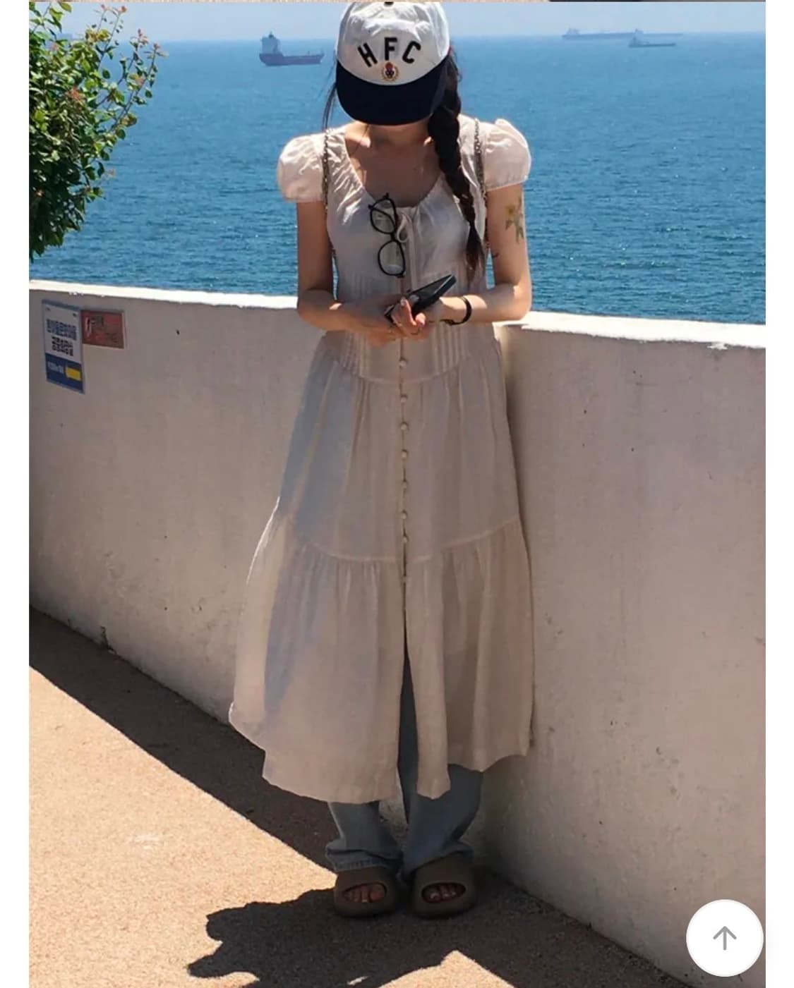 에이블리 롱 반팔 원피스 아이보리 상품이미지1