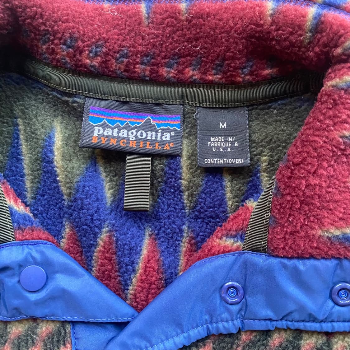 93FW 파타고니아 신칠라 스냅-T 레드/코발트 아즈텍 패턴 USA 상품이미지4