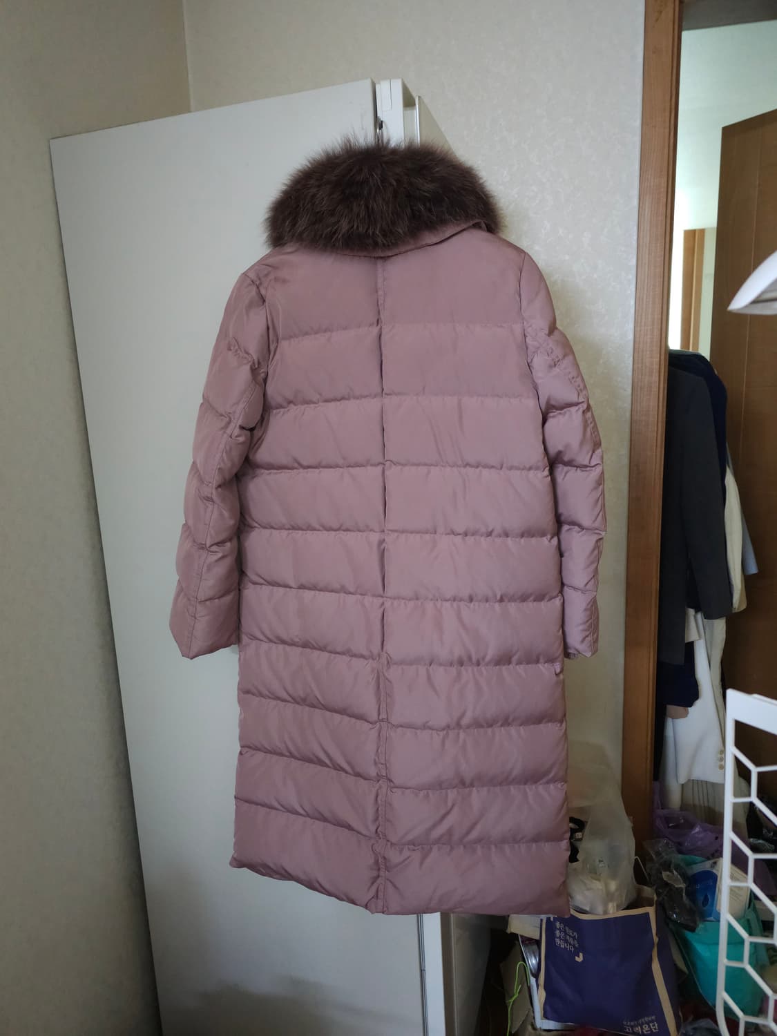 제뉴 폭스퍼 구스다운 롱패딩 핑크 상품이미지5