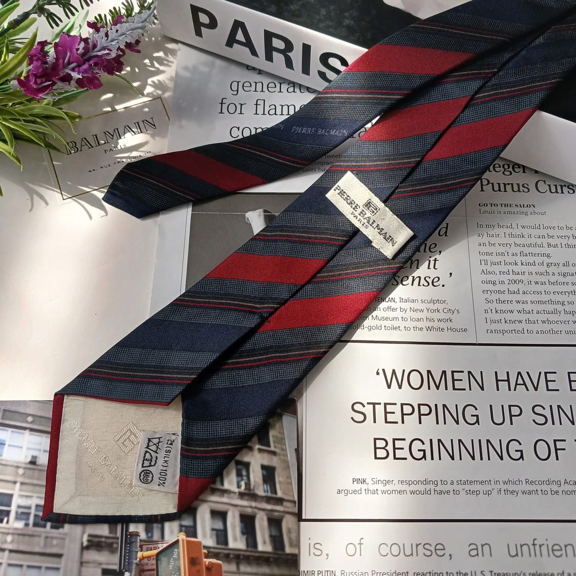 피에르 발망 실크 네이비 스트라이프 넥타이 8.4cm A등급 E820 상품이미지3