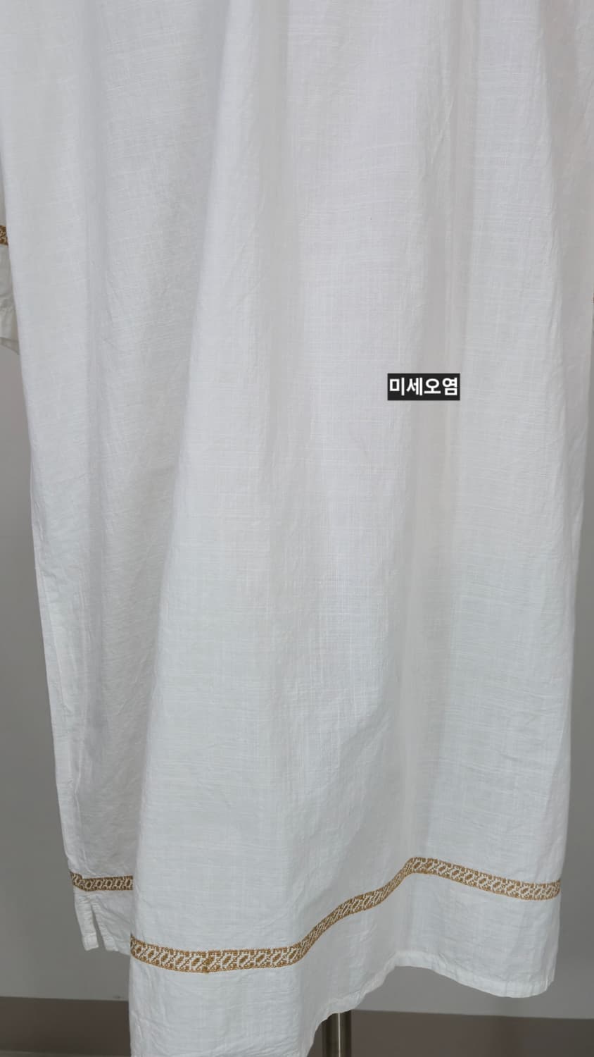 튜닉 원피스 화이트 M 자수 헨리넥 7부 면 상품이미지7