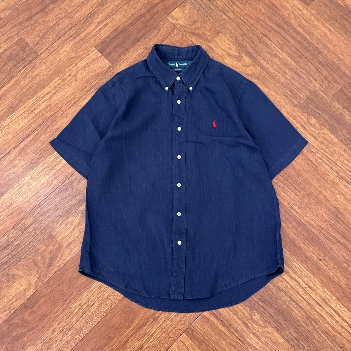 XL 폴로 랄프로렌 네이비 커스텀 핏 린넨 반팔 남방 셔츠  상품이미지1