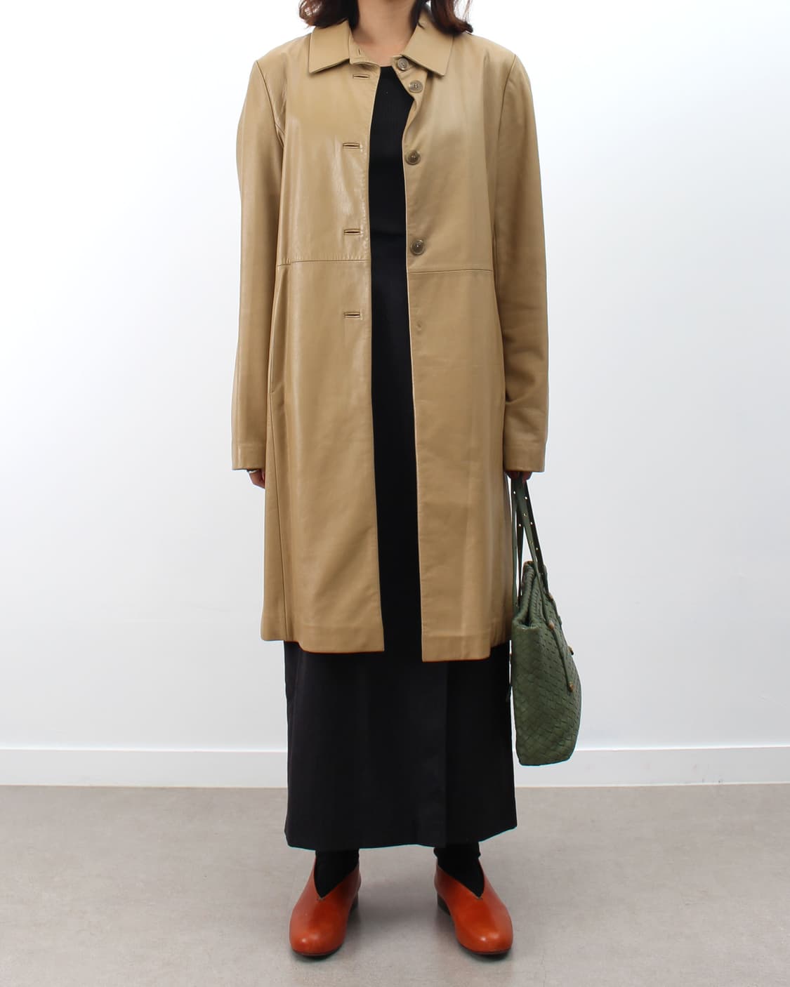 IDENTI 빈티지 리얼 양가죽 베이지 싱글 미디 자켓 상품이미지2