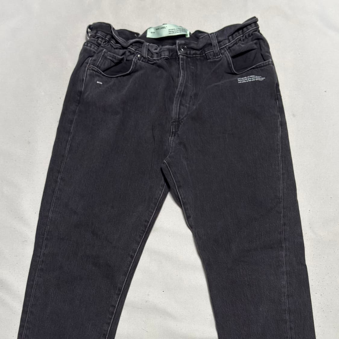 33 오프화이트 개버딘 하이 라이즈 블랙 그레이 워시 팬츠 상품이미지1