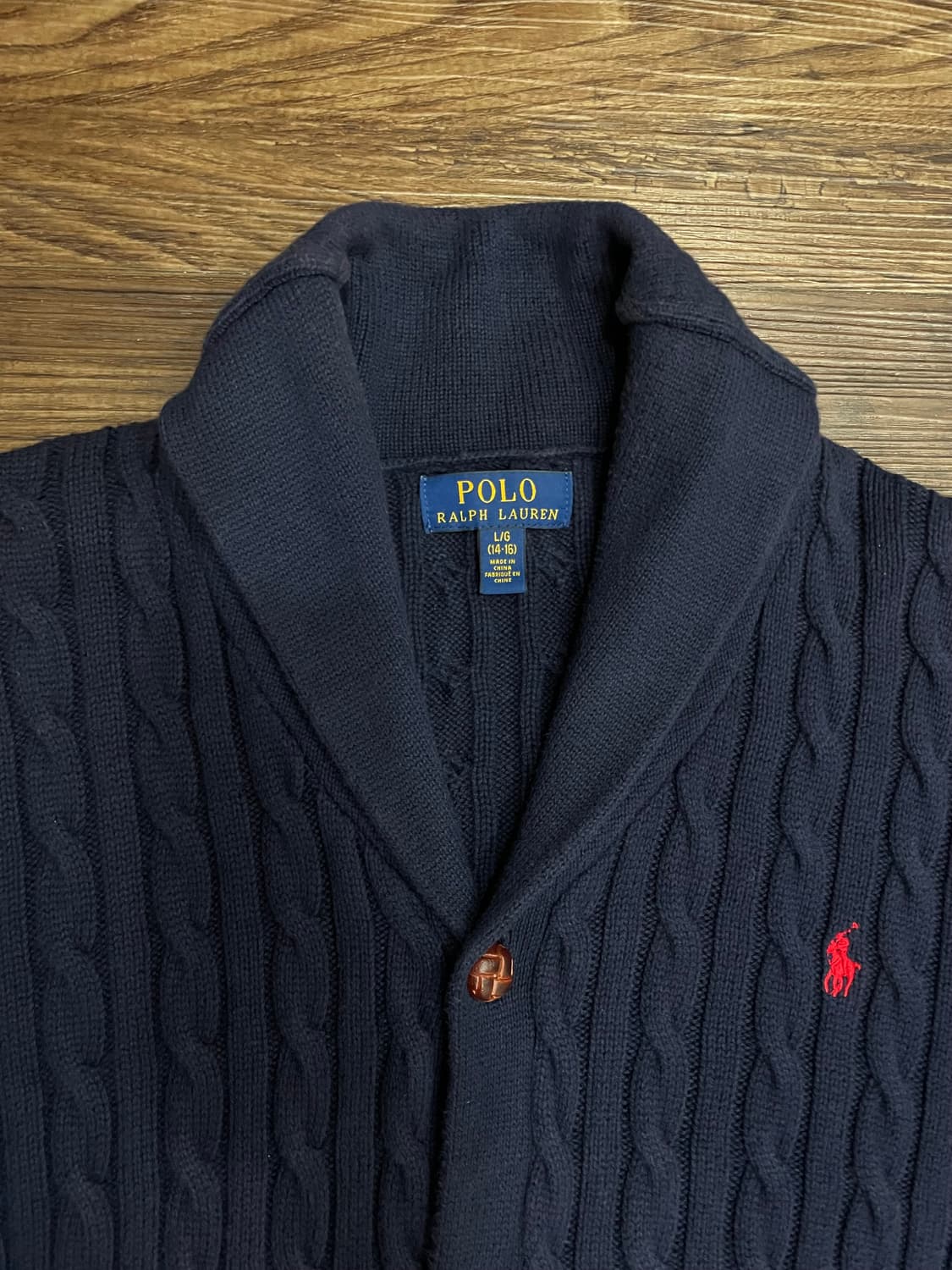폴로 랄프로렌 코튼 케이블 숄카라 가디건 네이비 상품이미지1