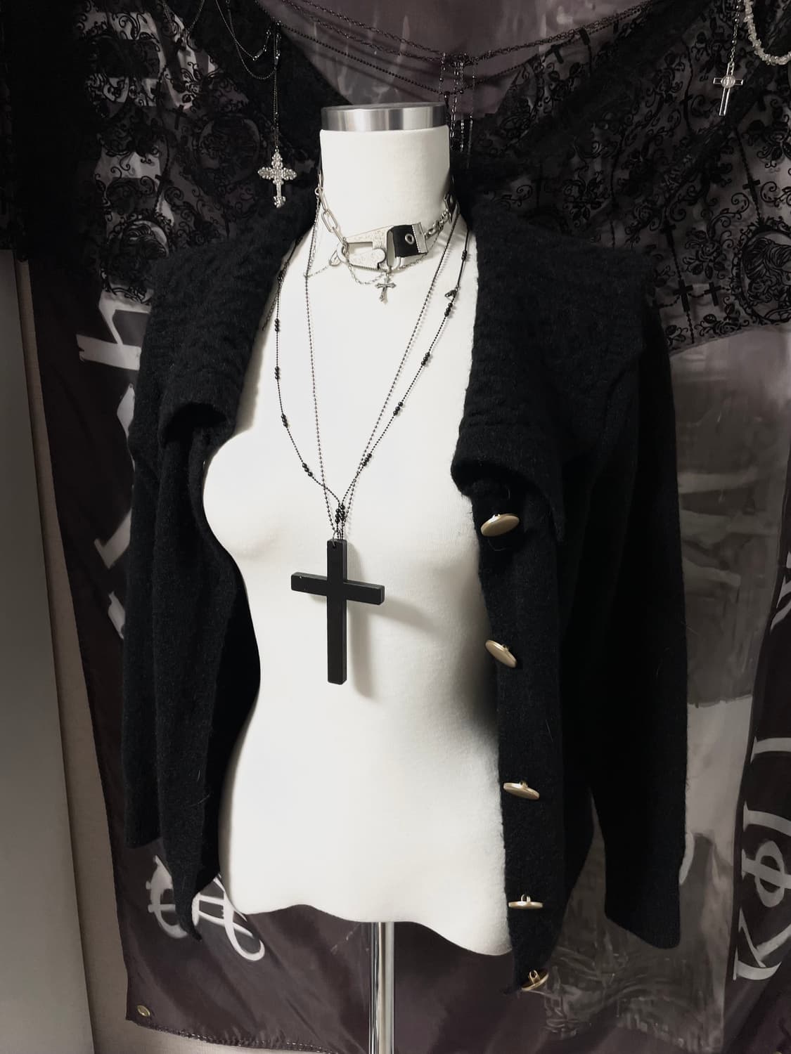 빈티지 블랙 빅카라 세일러 금장버튼 니트가디건 모리걸로걀갸루디마럽마즈st 상품이미지4