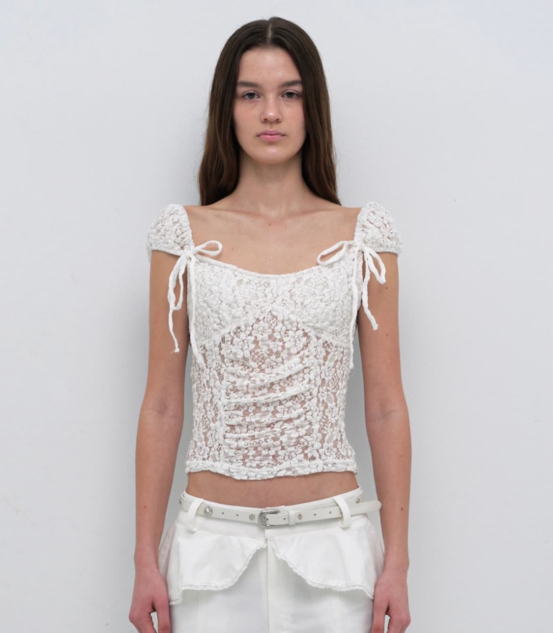 LACE CREASE SHIRRING HALF TOP 세릭 레이스탑 상품이미지3