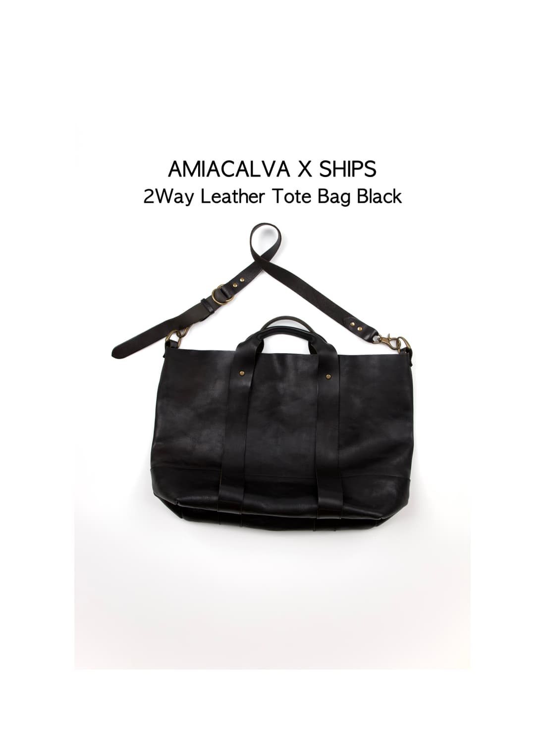 AMIACALVA X SHIPS 토치기 레더 2Way 토트백 블랙 상품이미지1