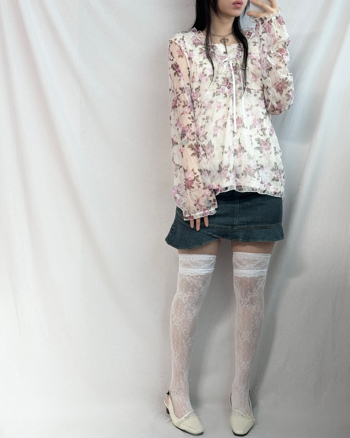 아일렛  플라워 패턴 레이어드 블라우스 상품이미지3