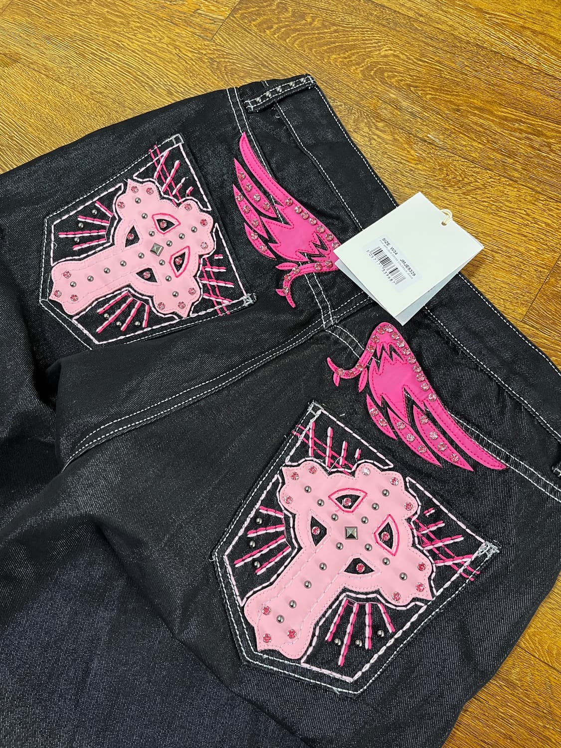 제이디드 런던 핑크 아플리케 크로스 콜로서스 데님 진 / 블랙 - 34 상품이미지6