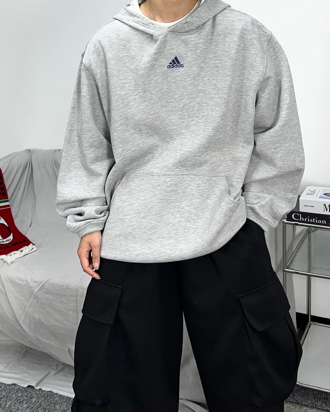 아디다스 트레포일 그레이 오버핏 후드티 L 상품이미지2