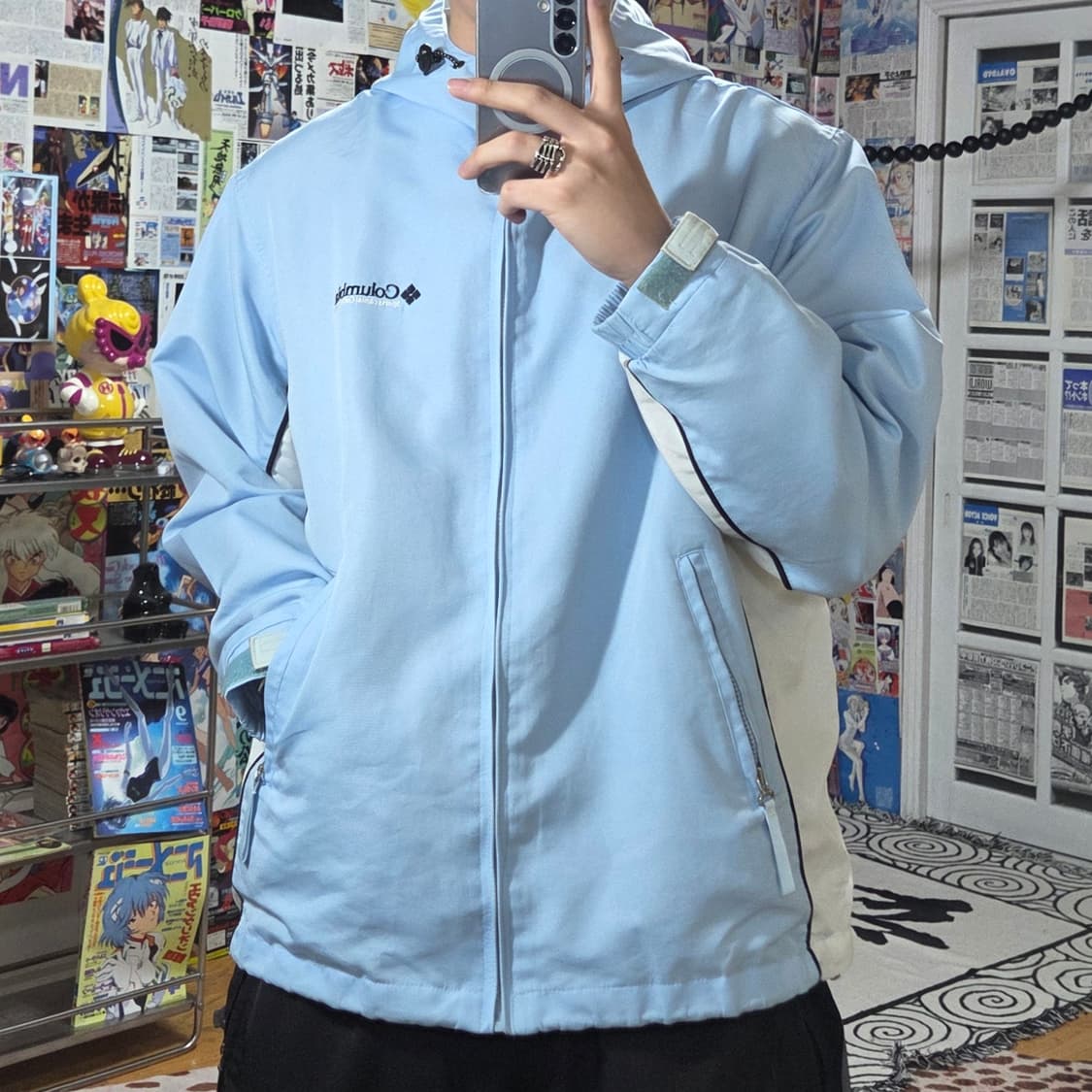 컬럼비아 배색 스카이 블루 바람막이 자켓 상품이미지2