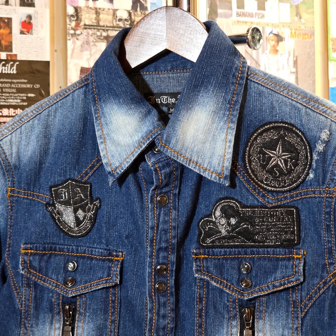 JPN 인디에틱 펑크 패치 데님 셔츠 상품이미지3