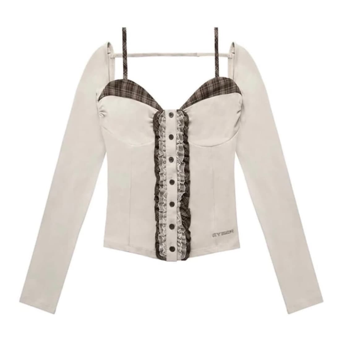 eyeer 체크 패턴 롱 슬리브 뷔스티에 상품이미지1