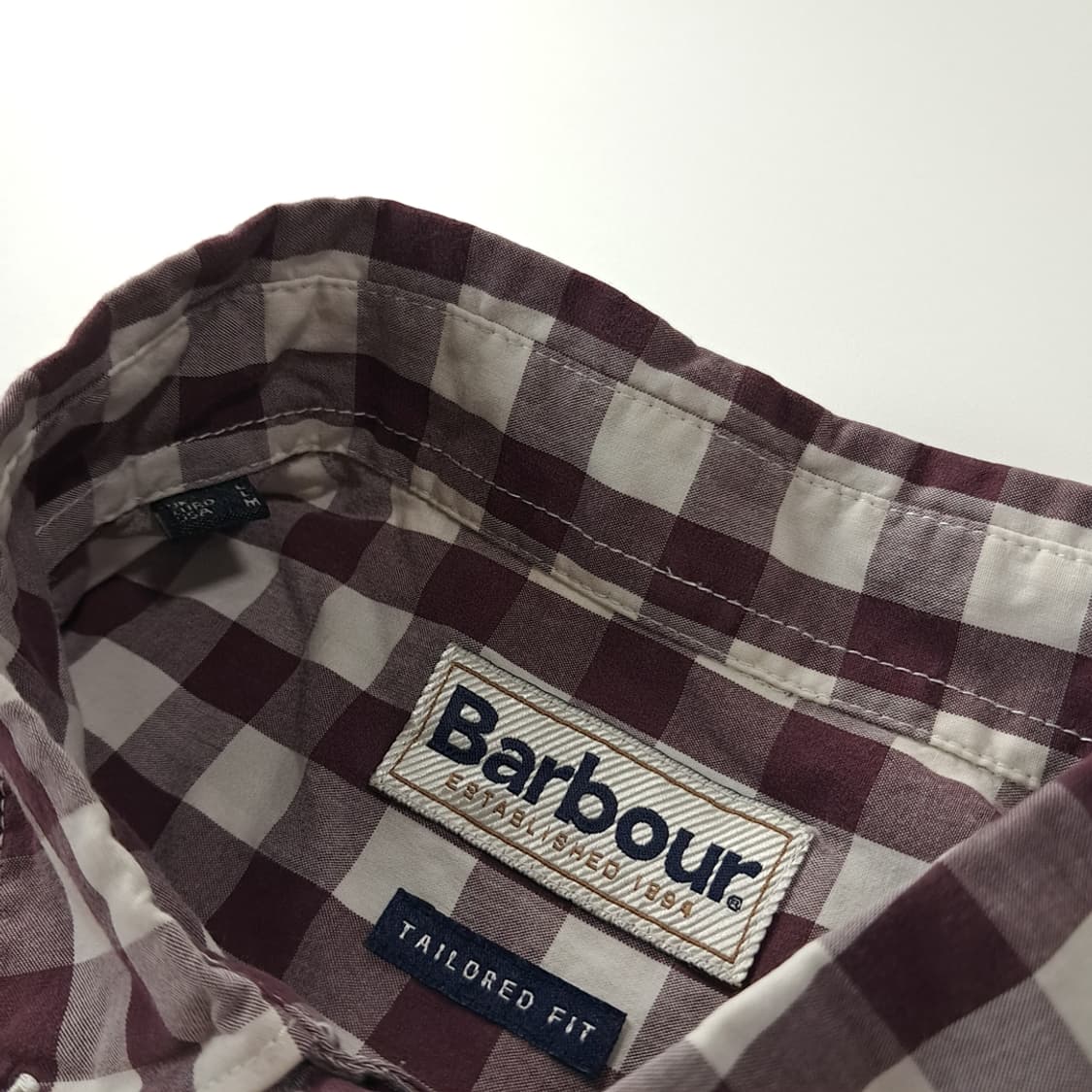 CK345 M 바버 테일러드핏 버건디 깅엄체크 셔츠 남방 상품이미지3