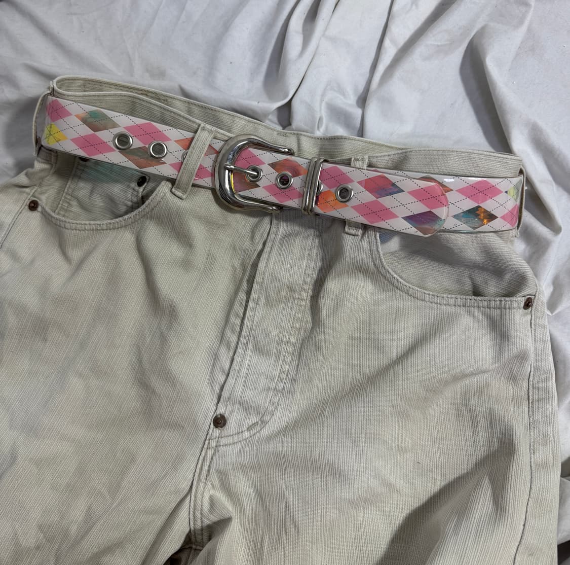 빈티지 핑크 아가일 체크 에나멜 벨트 y2k 키치 상품이미지1