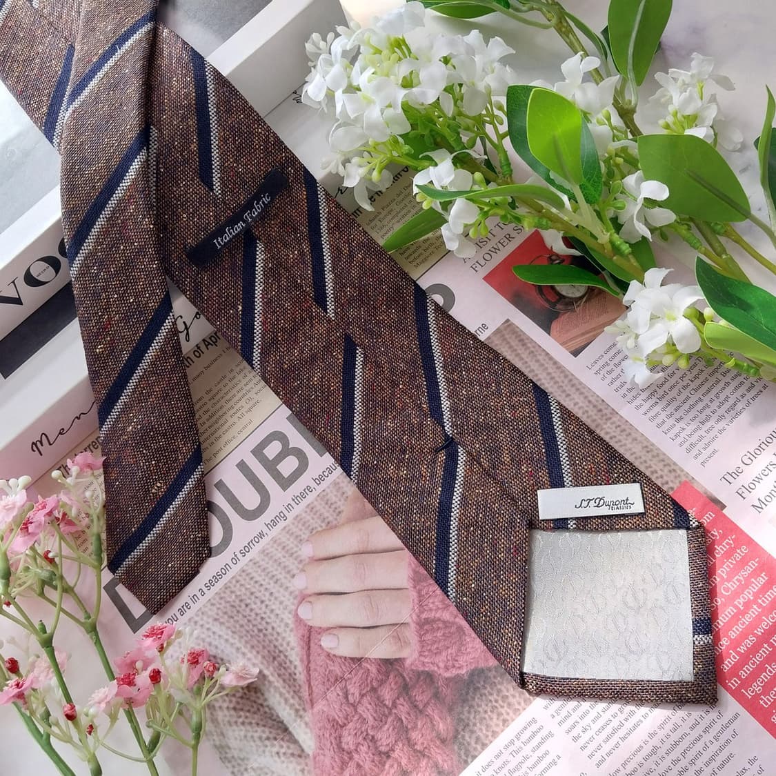 에스티듀퐁 넥타이 브라운 스트라이프 8.2cm A+등급 K2205 상품이미지5