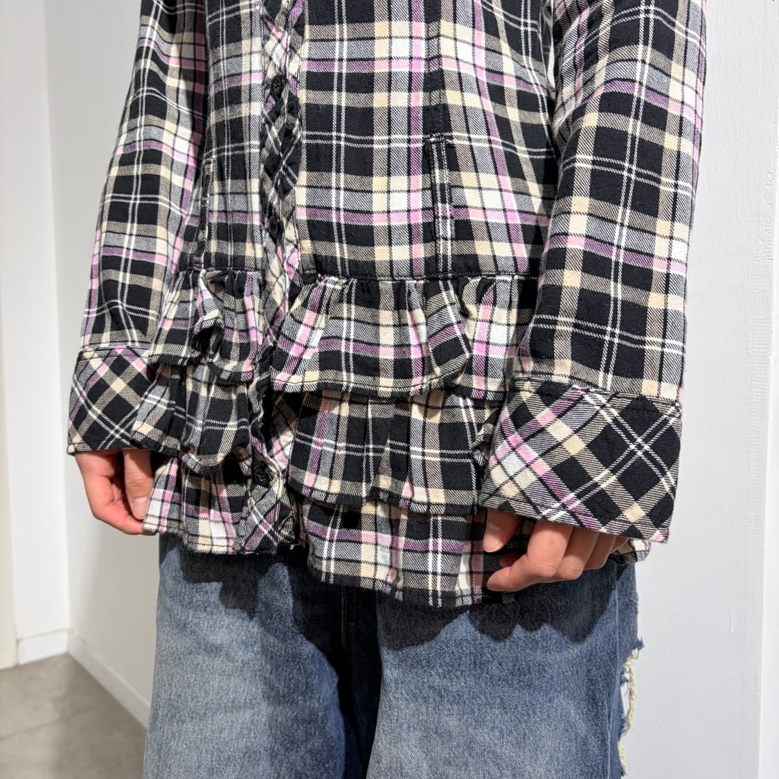 Sweet Girl 핑크 체크 프릴 원피스 상품이미지2