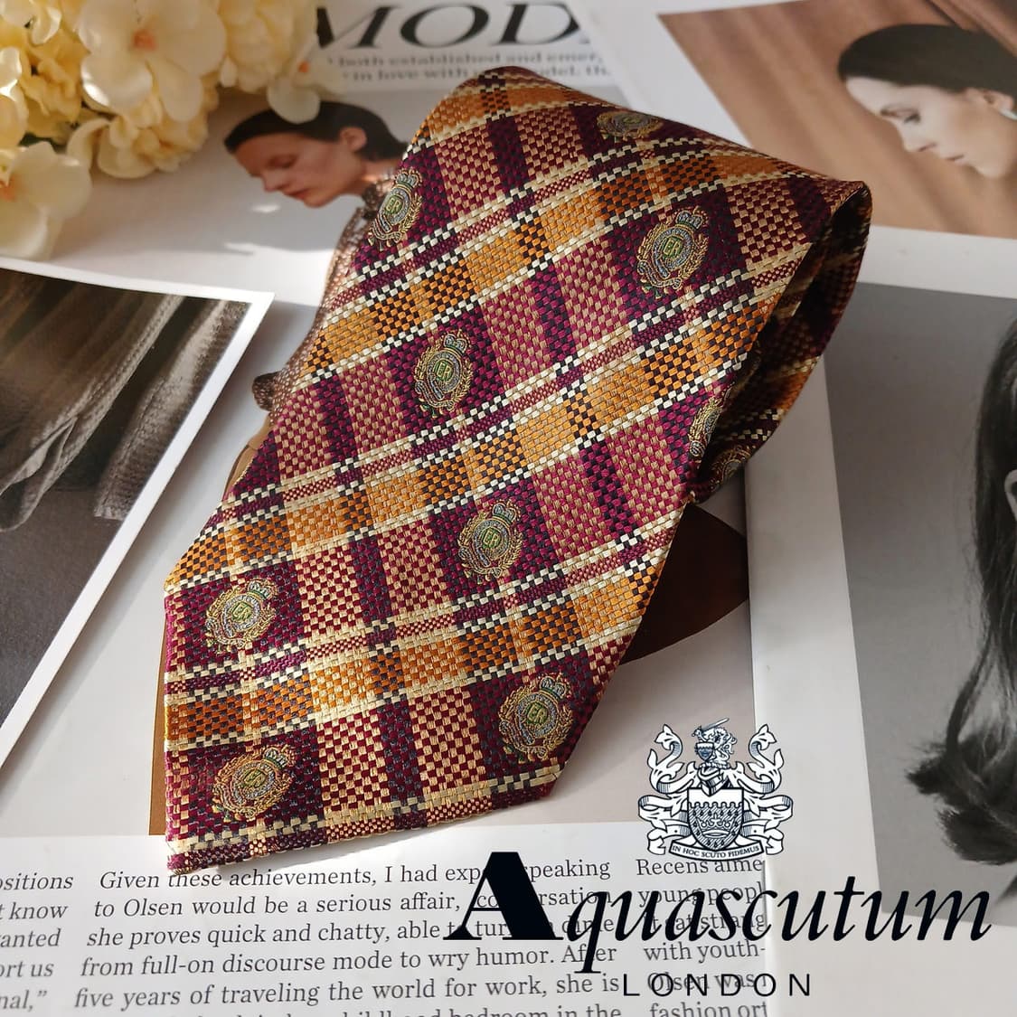 아쿠아스큐텀 실크 체크 크레스트 넥타이 9.5cm A+등급 A19290
 상품이미지2