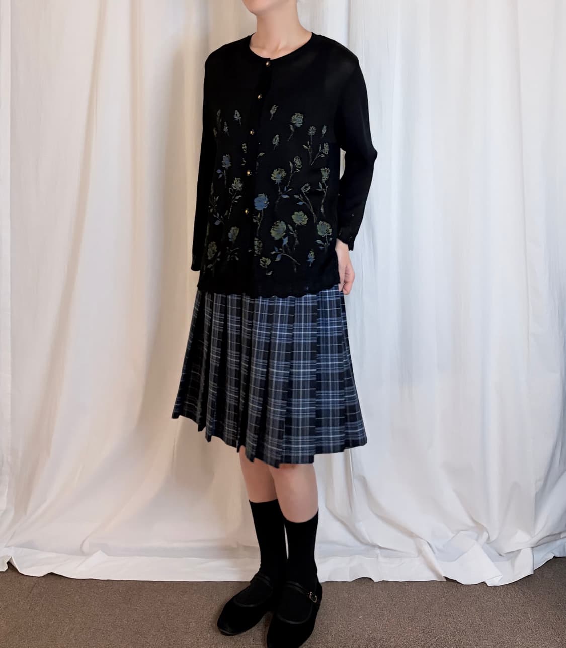 Blue Check Pleated Midi Skirt 상품이미지3