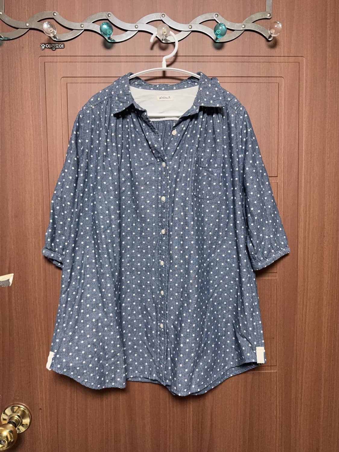 모리걸 하구미 스즈코 일본 빈티지 도트 데님 7부 셔츠 상품이미지1