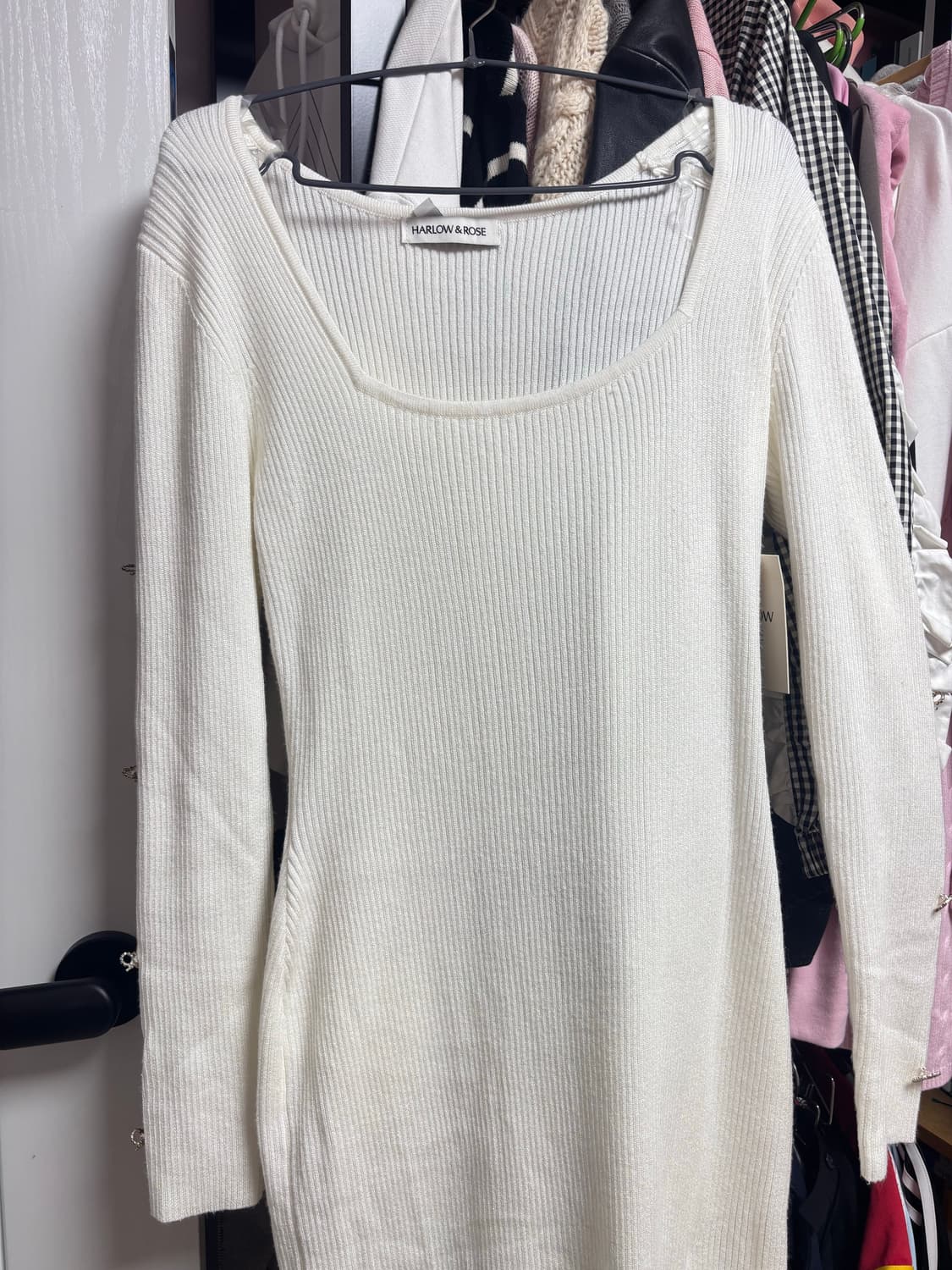 미국 빈티지 아이보리 니트 미시룩 딱붙 롱원피스 상품이미지1