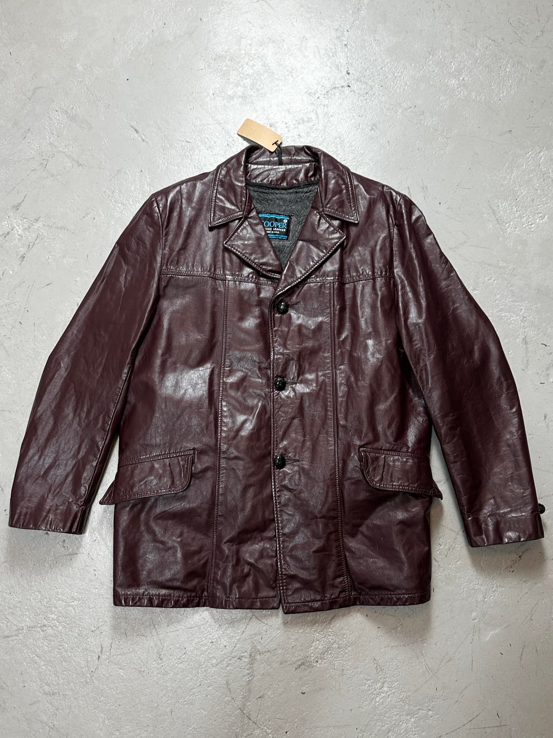 80's 빈티지 버건디 레더 자켓 레더 블레이저 카코트 상품이미지1