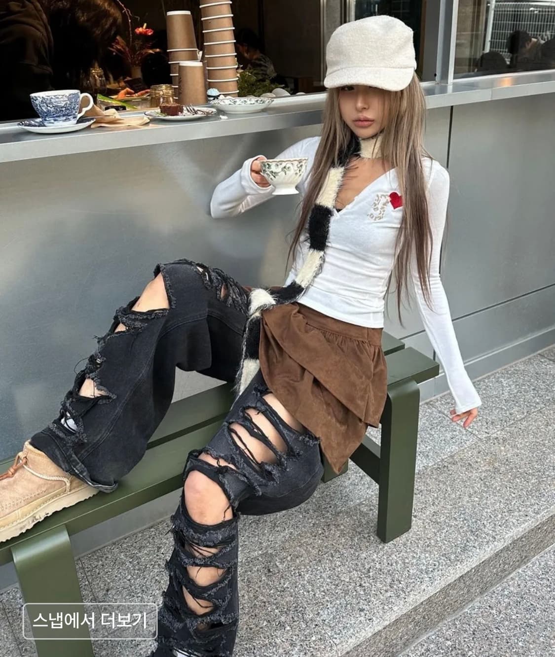 [새상품] 락케이크 피아 데미지 와이드 진 블랙 XS 상품이미지2