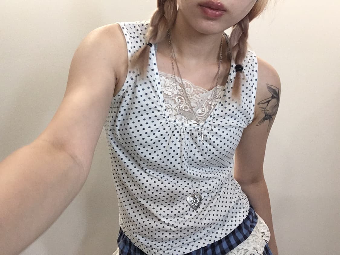 jpn vintage blue dot lace sleeveless 상품이미지3