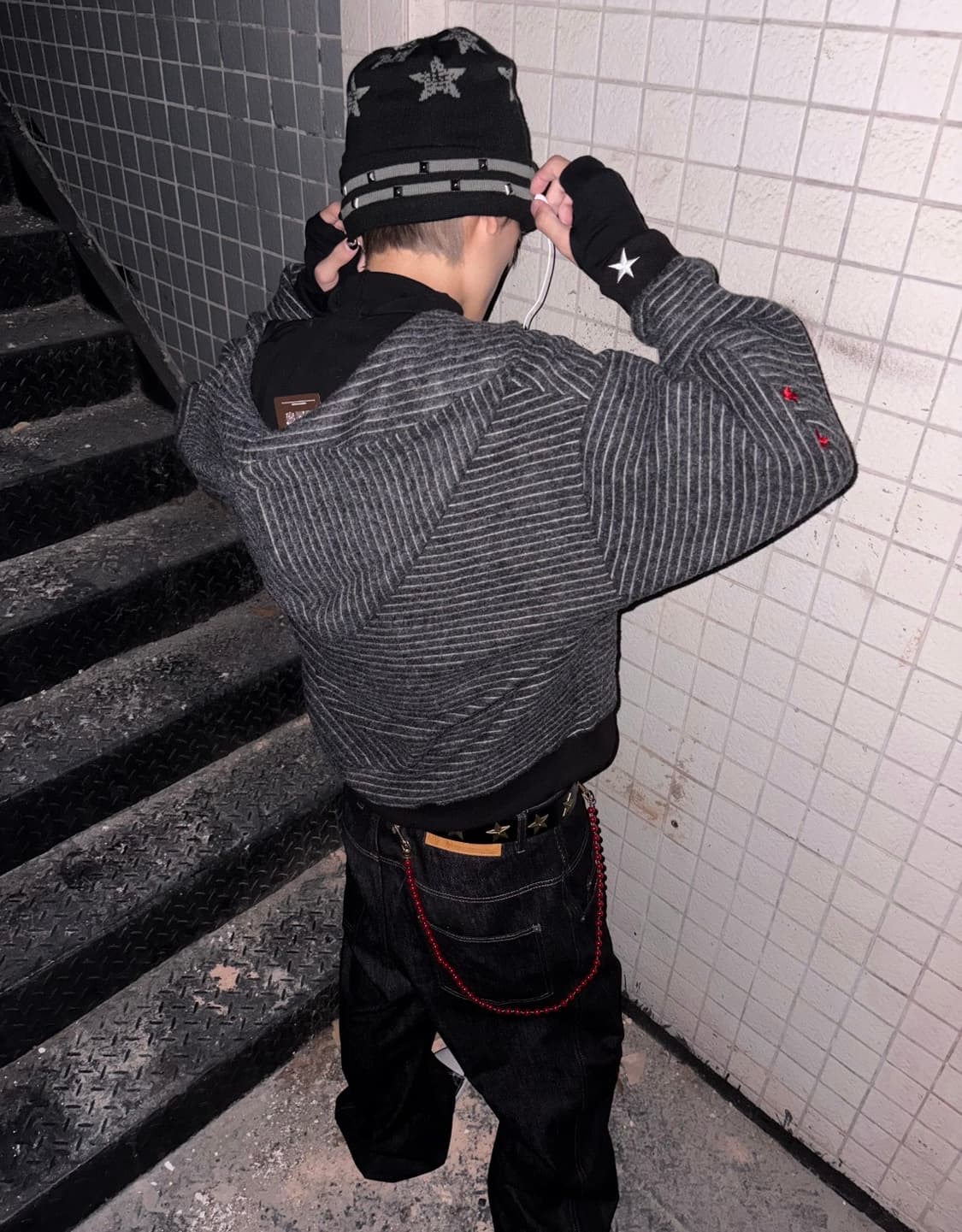 Red Star Unicorn Striped Zip Hoodie 상품이미지4