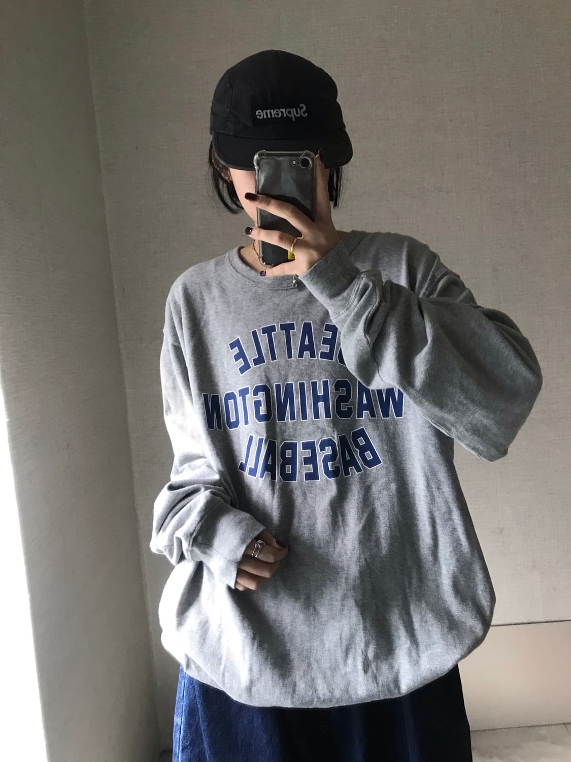 챔피온 그레이 베이스볼 오버핏 맨투맨 상품이미지2