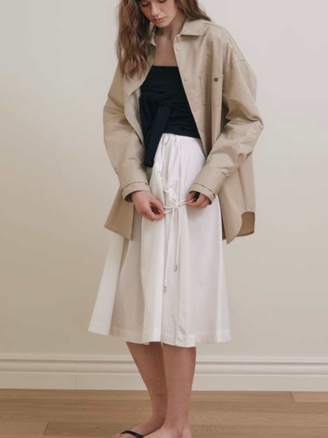 아미디 플레어 스트링 롱스커트 화이트 상품이미지5