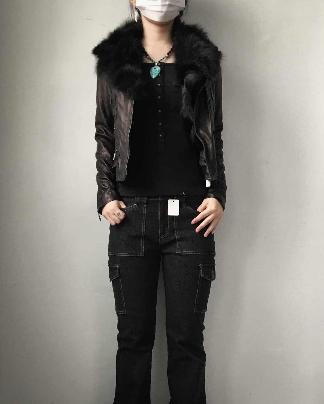 fur collar point leather jacket 상품이미지8
