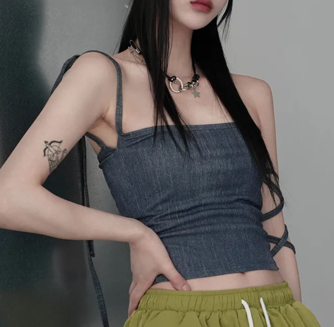 에이블리 바이너리원 스트랩 세이 데님나시 상품이미지2