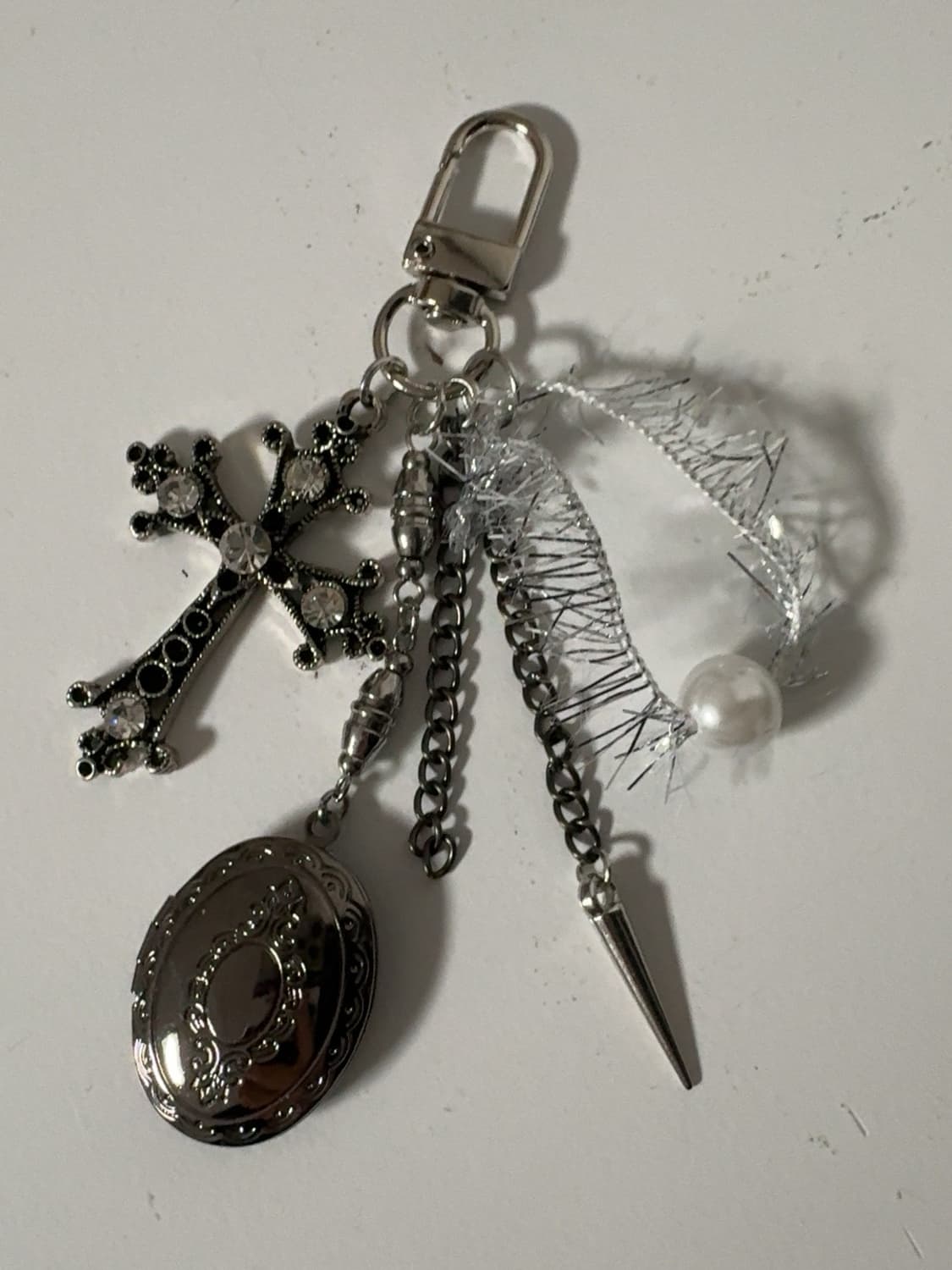 크로스 오픈 팬던트 큐빅 펄 키링 상품이미지1