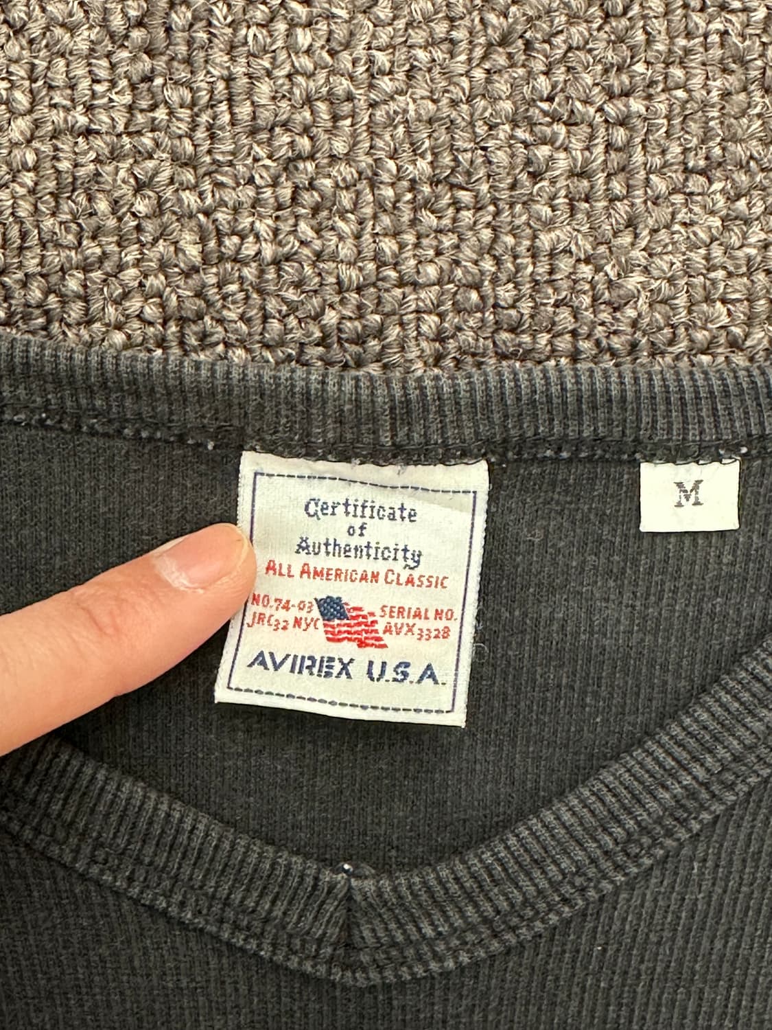 M)Avirex 빈티지 v넥 차콜 골지 롱슬리브 상품이미지3