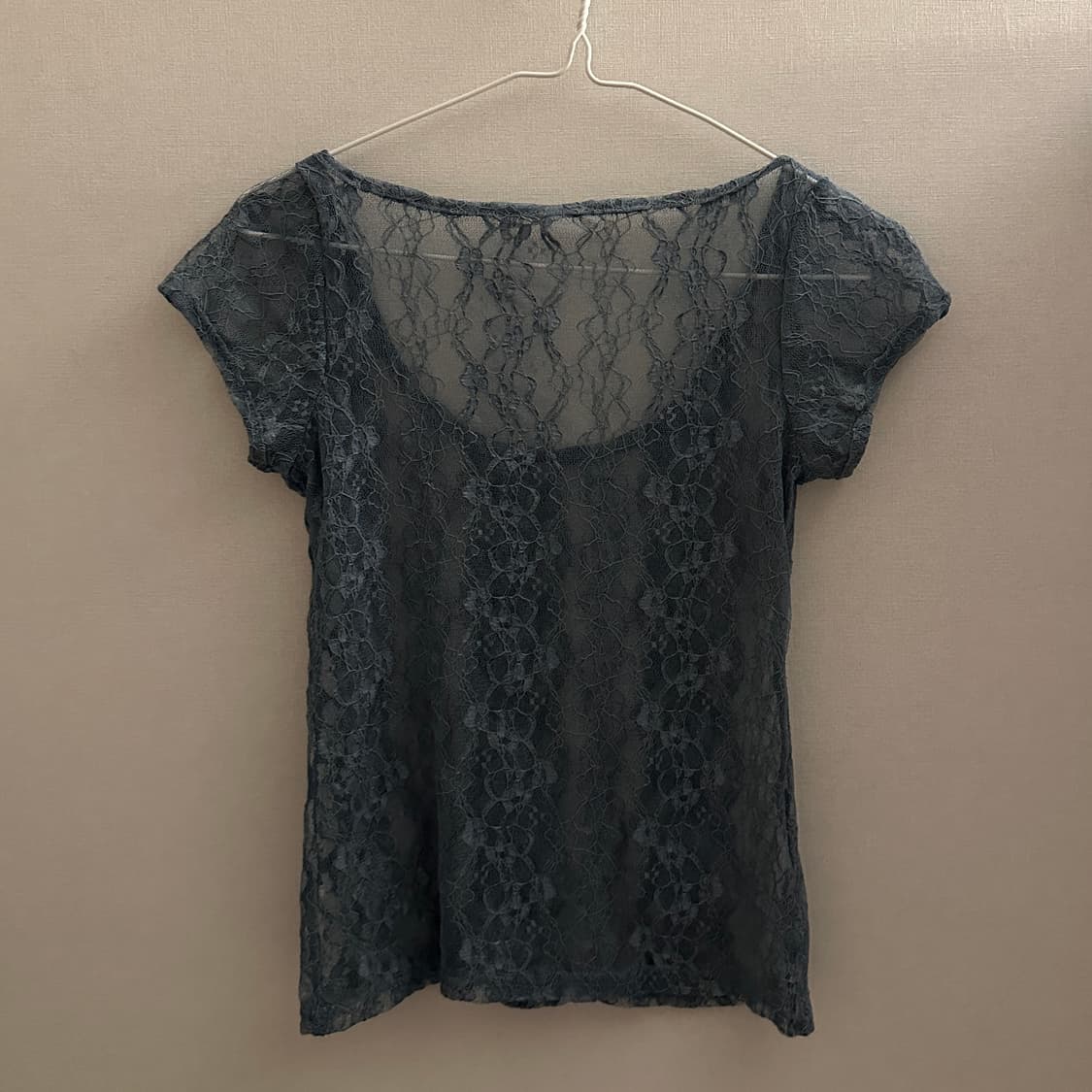 아로틱 레이스 시스루 티셔츠 블루 그레이 상품이미지2