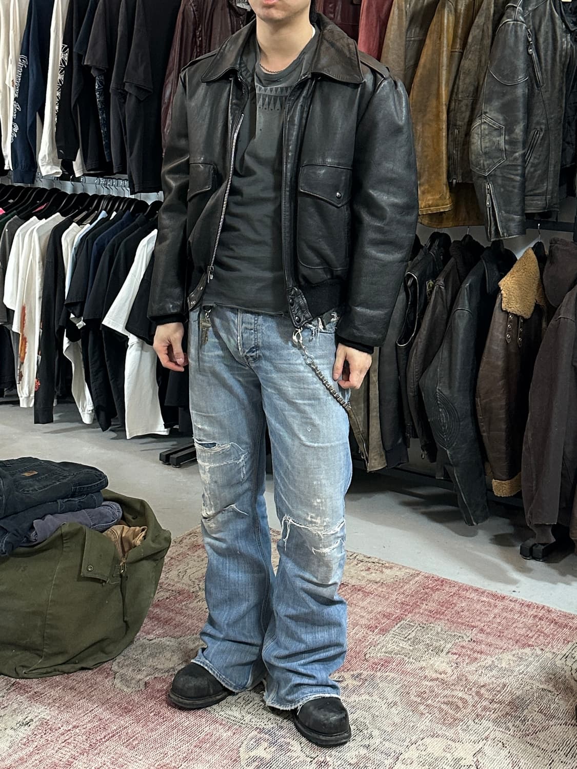 80's USA 빈티지 엑셀드 레더 봄버 자켓 빈티지 A2 레더 자켓 상품이미지2