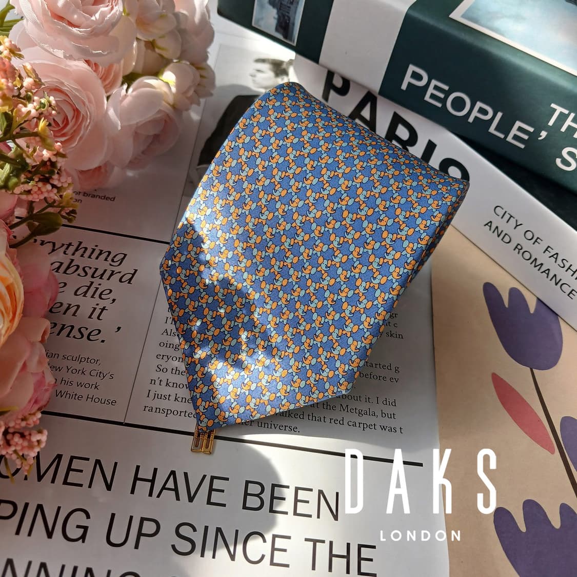 DAKS 닥스 실크 블루 코끼리 패턴 넥타이 8.2cm B등급 E843 상품이미지1