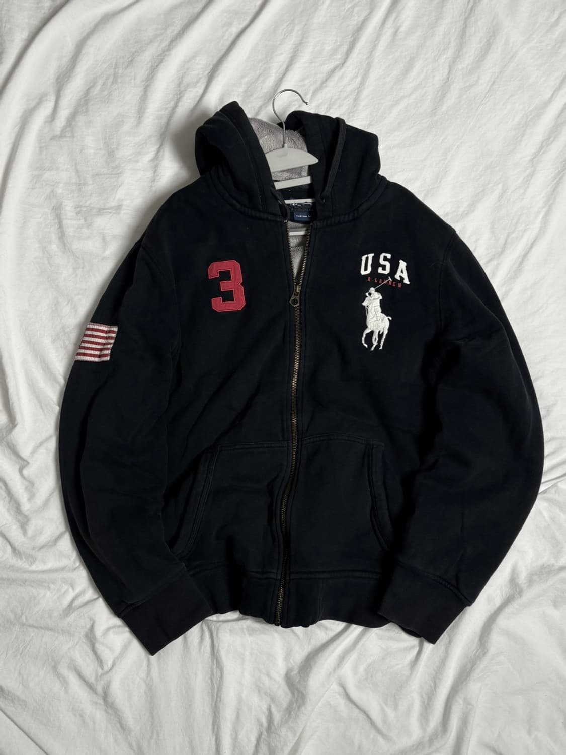 폴로 빅포니 성조기 usa 털 후드집업 상품이미지1