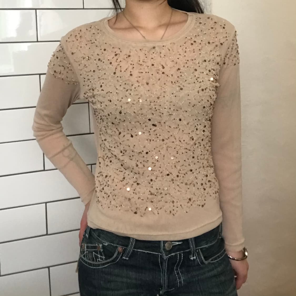 빈티지 스팽글 시스루 탑 상품이미지4