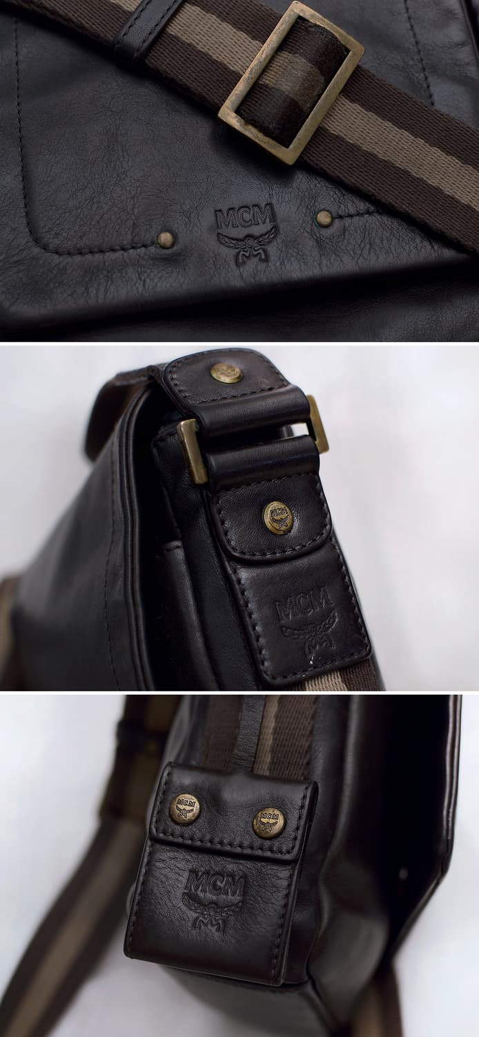 MCM 삼선 라이닝 풀그레인 카프스킨 레더 미니 메신저백 상품이미지10